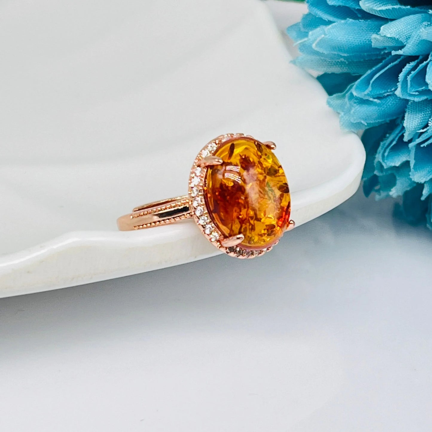 Natural Amber Flower Ring Women Healing Gemstone Fine Jewelry Genuine Baltic Amber Floral Rings Adjustable Anillos Mujer Gifts