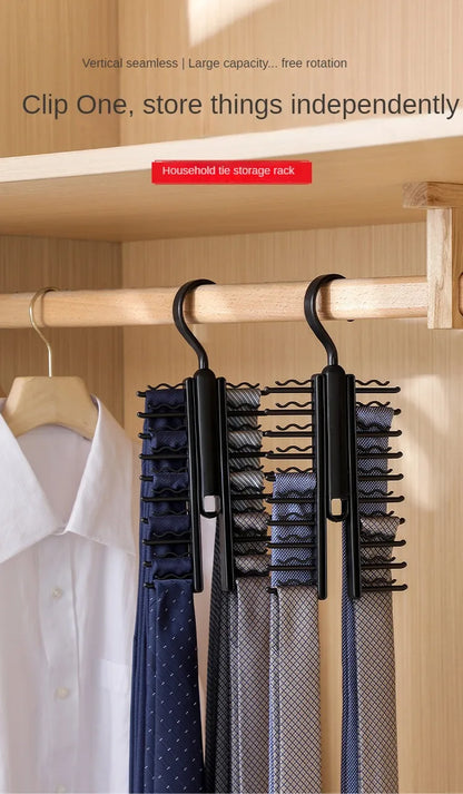 Tie Hanger Rotatable Necktie Storage Rack Clothes Hanger Organizer 20 Rows Large Capacity Belt Hooks Closet Skidproof Tie Clamp