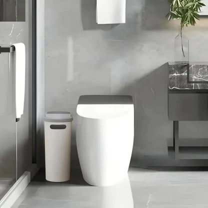 Fashionable white grey bathroom trash can with lid and handle - large capacity, press to open design, suitable for use in small