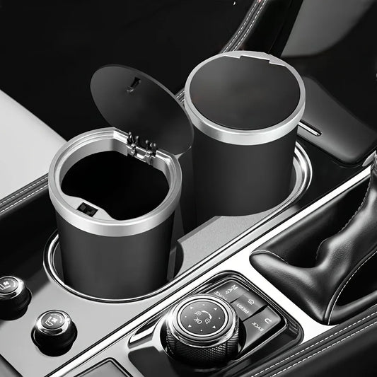 Compact Leakproof Mini Car Trash Can with Easy-Press Pop-Up Lid Durable Odor-Blocking Waterproof ABS Bin for Cup Holders Storage