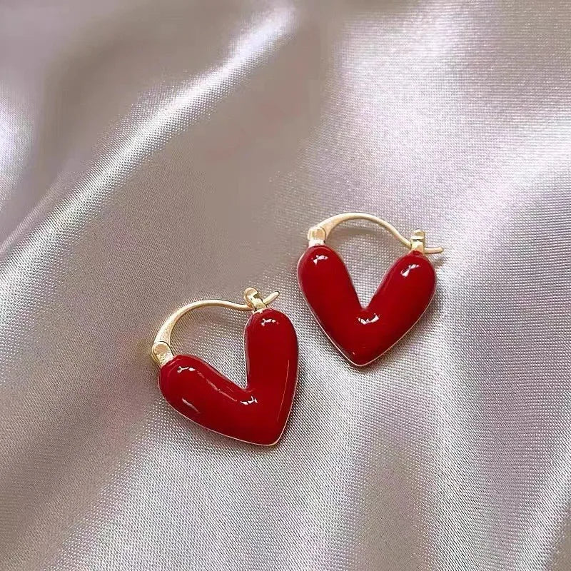 2026 Trendy Red Dripping Oil Heart Hoop Earrings For Women Girls Korean Elegant Love Dangle Earring Jewelry Gift