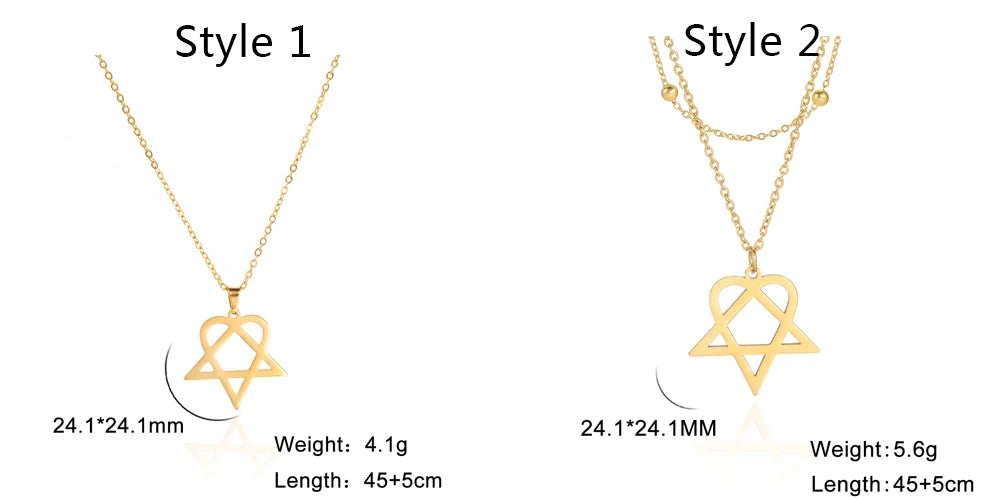 Lucktune Heartagram Star Pendant Necklace Stainless Steel Heart Pentagonal Chain Necklace Women Couple Jewelry Wedding Gift