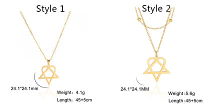 Lucktune Heartagram Star Pendant Necklace Stainless Steel Heart Pentagonal Chain Necklace Women Couple Jewelry Wedding Gift