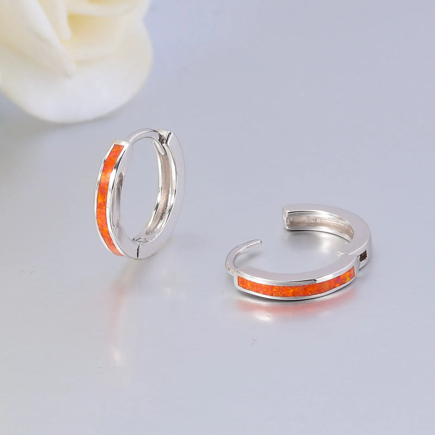 CiNily Simple Small Round Opal Hoop Earrings for Women 925 Sterling Silver Dainty Huggie Earrings Tiny Ear Jewelry Gifts 12mm