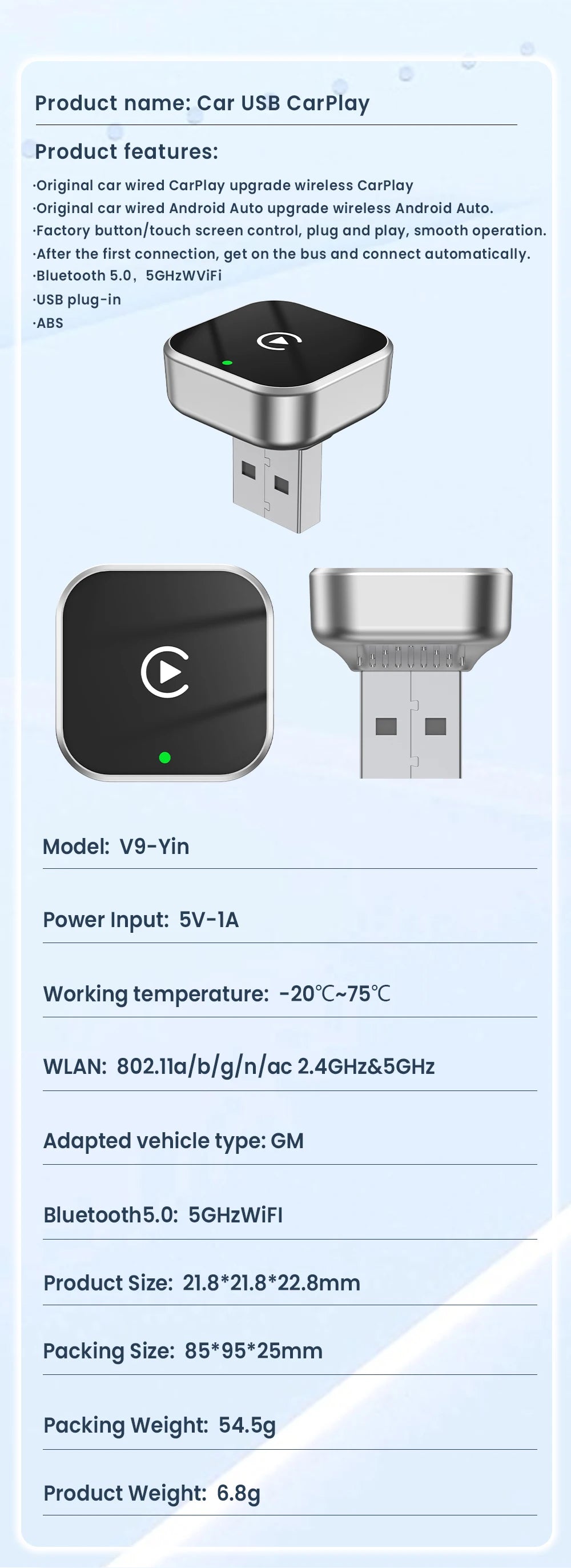 PLAYAIBOX Wireless 2IN1 CarPlay Android Auto Wireless Supermini Box Adapter Plug And Play Dongle Bluetooth WiFi Fast Connect
