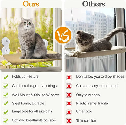 Cordless Cat Hammock for Sunbathing Hanging Cat Bed Summer Suction Cup Glass Mounted Foldable Breathable Cat Bed Frame Supplies