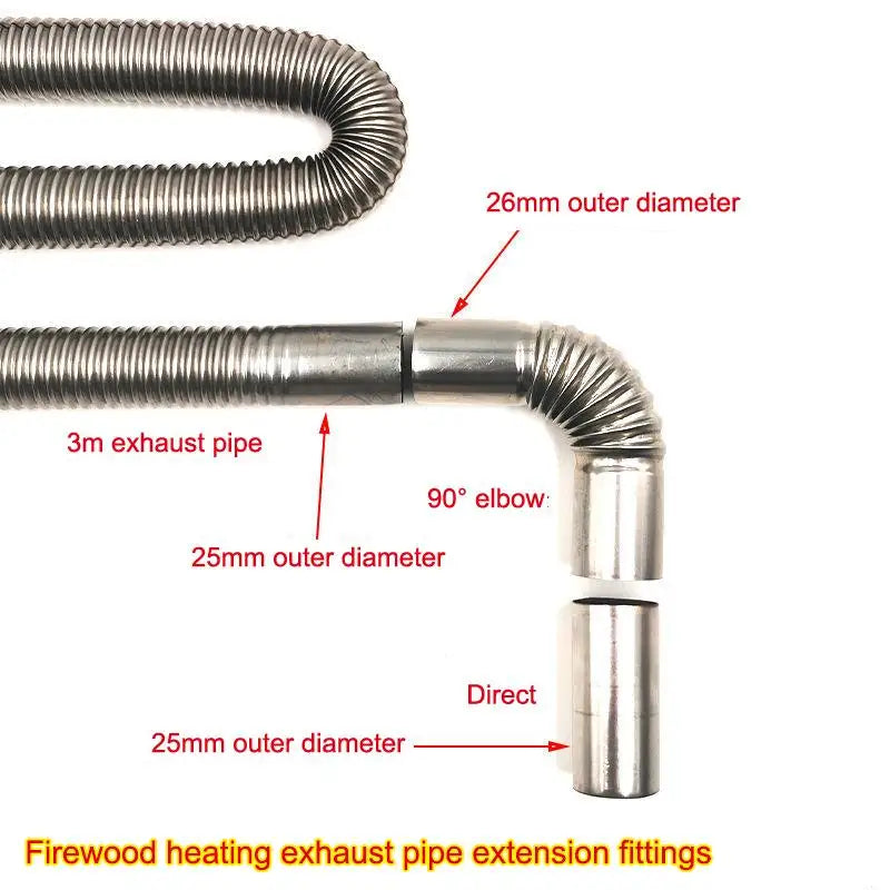 Vent Hose 60-300cm Stainless Steel Tube For Car Air Heater With Hose Clamp