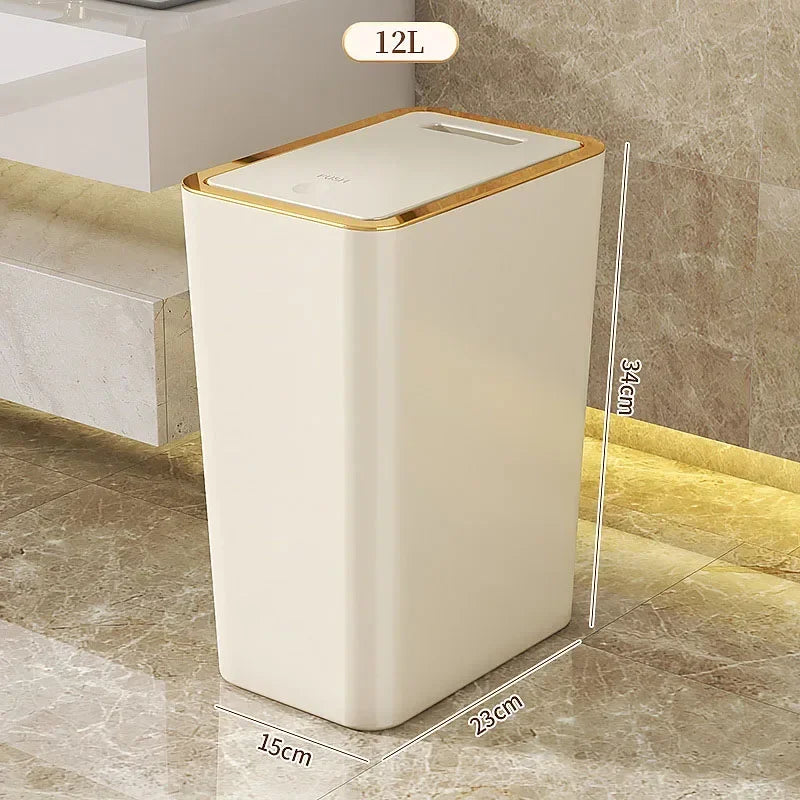 10/12L Slim Trash Can Nordic Covered Waterproof Large Capacity Dustbin One-Touch Lid for Bathroom Kitchen Living Room Bedroom