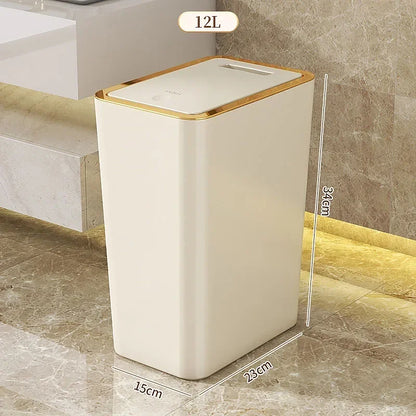 10/12L Slim Trash Can Nordic Covered Waterproof Large Capacity Dustbin One-Touch Lid for Bathroom Kitchen Living Room Bedroom