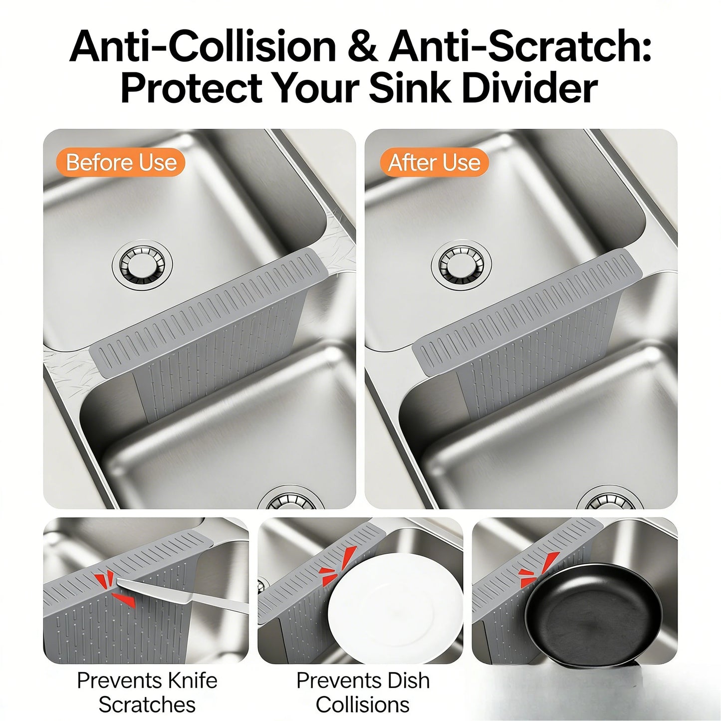 Kitchen Sink Protector Mat Silicone Saddle Nonslip Anti-scratch Pad Sink Divider Mat with Drainage Function to Prevent Collision