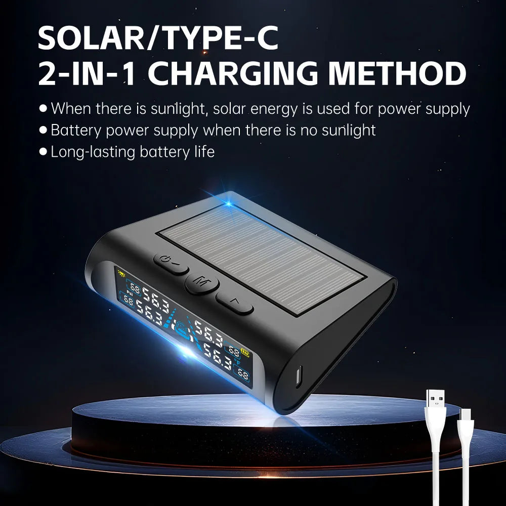 Car Security Alarm Systems Tire Pressure Monitoring Tyre Temperature Monitor Auto Accessories Solar TPMS Universal 4 Exteral