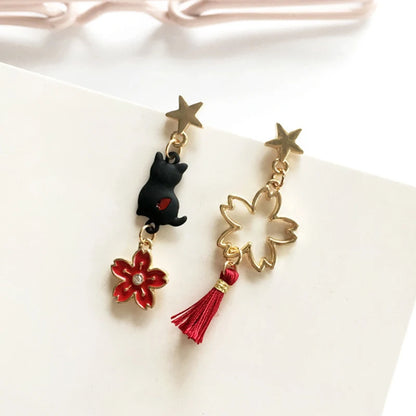Korean Style Flower Cute Animal Dangle Earrings For Women Moon Stars Kitten Rabbit Balloon Asymmetric Earring Party Jewelry Gift