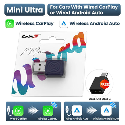 MINI 5 Pro/Mini Ultra CarlinKit Wireless CarPlay Adapter Smart CarPlay Box  for Car Plug and Play WiFi Bluetooth Auto Connection