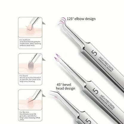 8-Piece Blackhead Remover Kit – Stainless Steel Blemish & Acne Extraction Tools – Professional Pimple Popper Set for All Skin