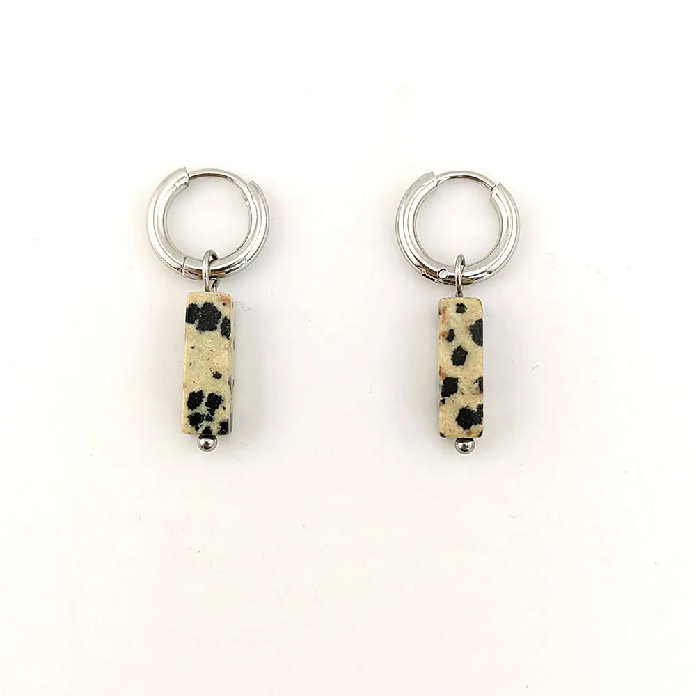 HUIDANG Earrings With Stones Boucles d'oreilles Square Natural Stones Small Hoops Earrings Woman New Trend 2025