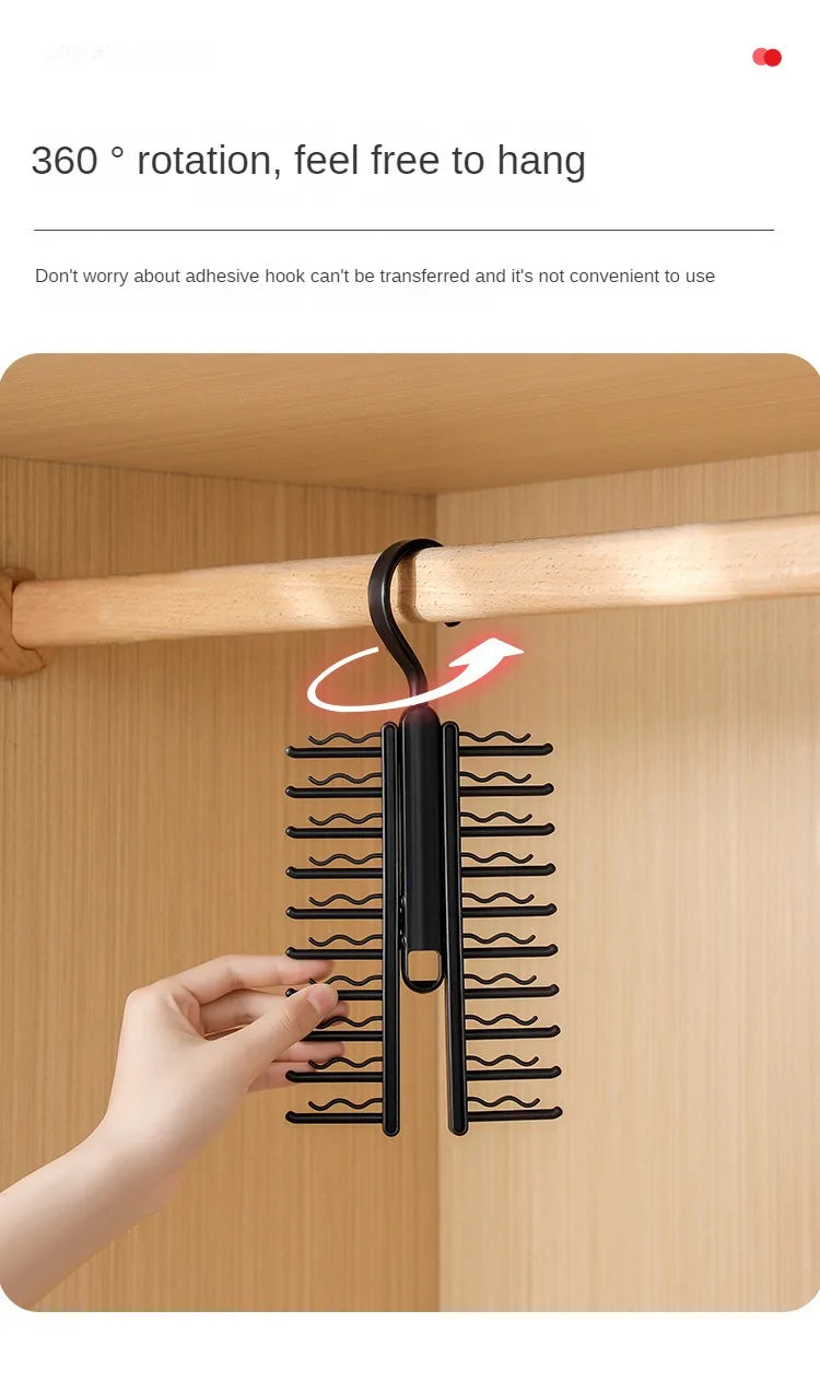 Tie Hanger Rotatable Necktie Storage Rack Clothes Hanger Organizer 20 Rows Large Capacity Belt Hooks Closet Skidproof Tie Clamp