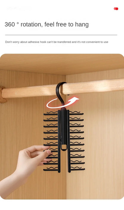 Tie Hanger Rotatable Necktie Storage Rack Clothes Hanger Organizer 20 Rows Large Capacity Belt Hooks Closet Skidproof Tie Clamp
