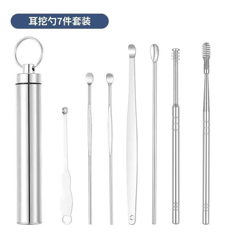 6/7/8Pcs Set Ear Wax Pickers Cleaning Stainless Steel Earpick Wax Remover Curette Ear Pick Cleaner Ear Cleaner Spoon Care Ear