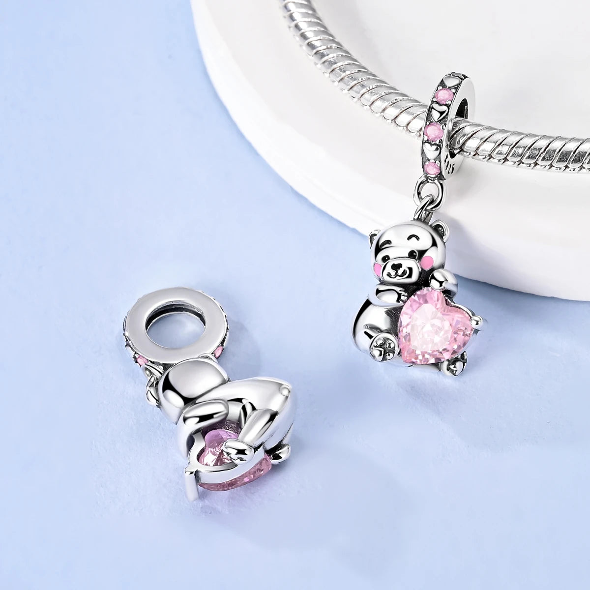 925 Sterling Silver Pink Charms Beads Butterfly Perfume Bottle Crown Heart Shaped Zircon Charms for Women Fine DIY Jewelry Gifts