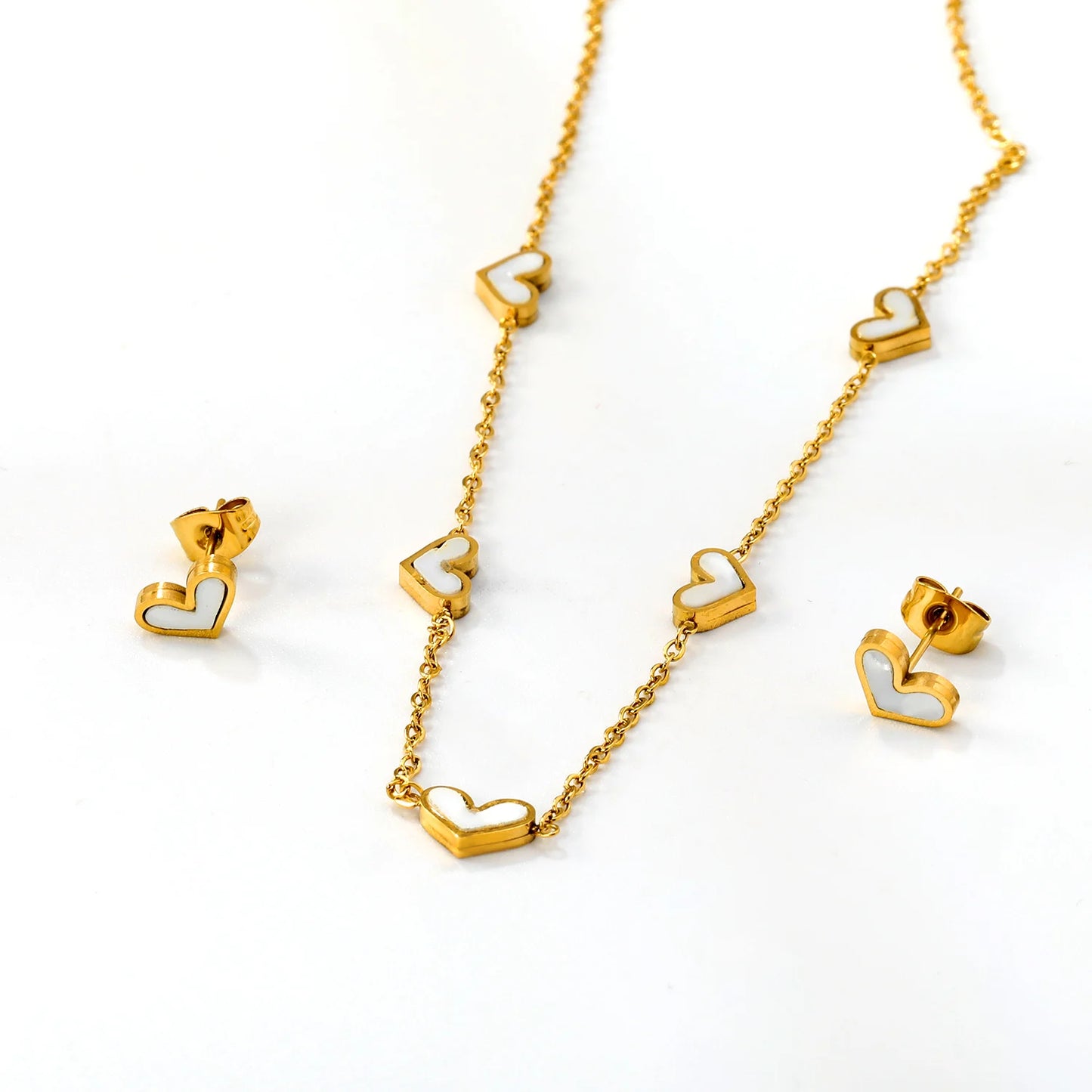 LUXUKISSKIDS Fashion Flower Necklace Earrings Set Jewelry Women Stainless Steel White Shell Clover Bracelet Jewelry Accessories