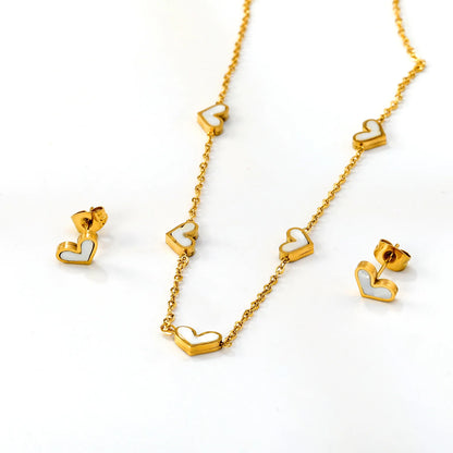 LUXUKISSKIDS Fashion Flower Necklace Earrings Set Jewelry Women Stainless Steel White Shell Clover Bracelet Jewelry Accessories