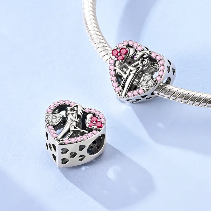 925 Sterling Silver Pink Charms Beads Butterfly Perfume Bottle Crown Heart Shaped Zircon Charms for Women Fine DIY Jewelry Gifts