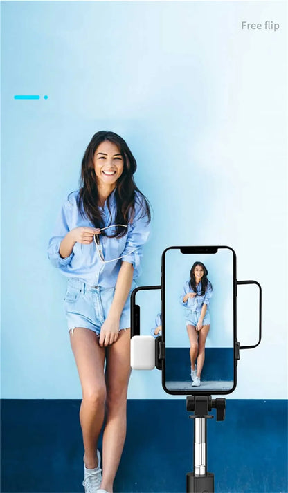 Portable Bluetooth Selfie Stick Tripod Holder with Remote Shutter Fill Light Extendable Wireless Remote Retractable Phone Stand