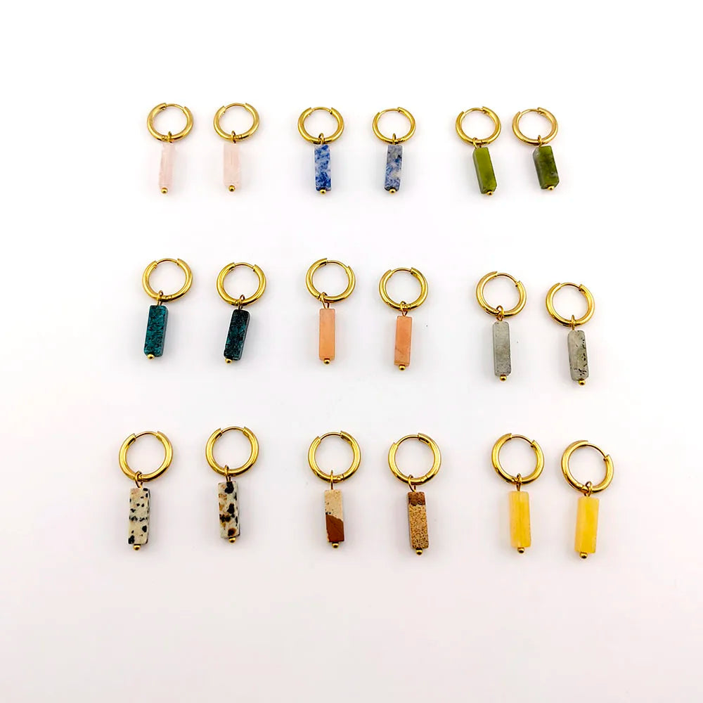 HUIDANG Earrings With Stones Boucles d'oreilles Square Natural Stones Small Hoops Earrings Woman New Trend 2025
