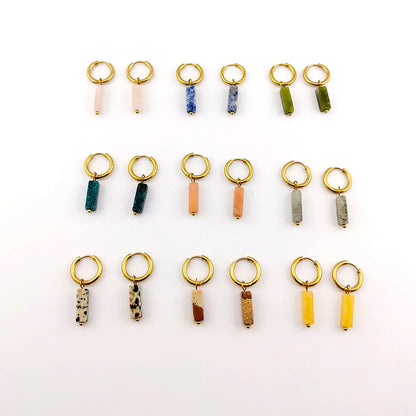 HUIDANG Earrings With Stones Boucles d'oreilles Square Natural Stones Small Hoops Earrings Woman New Trend 2025