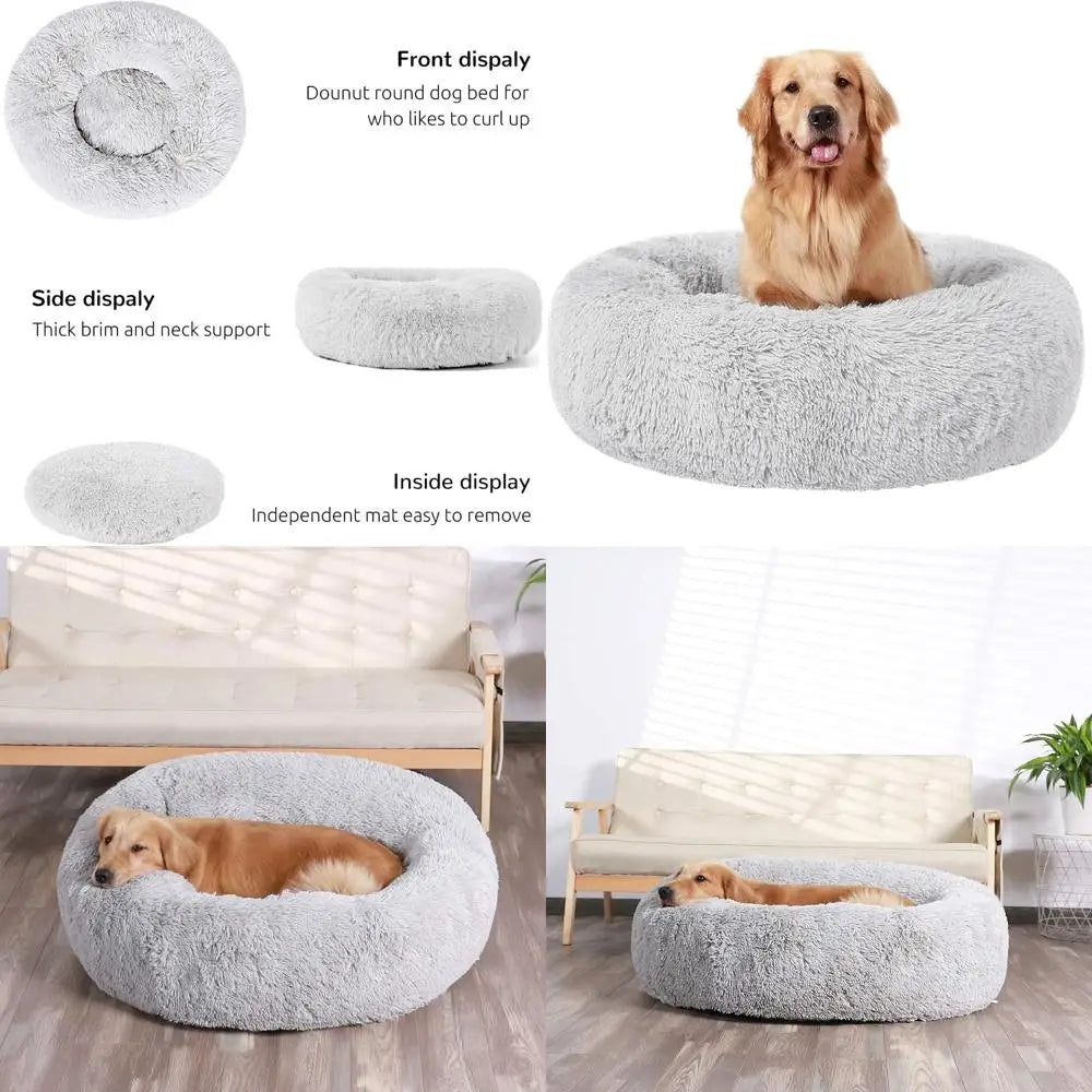 X-Large Calming Donut Dog Bed, Comfortable Indoor Bed for Large Pups, 36 Inch