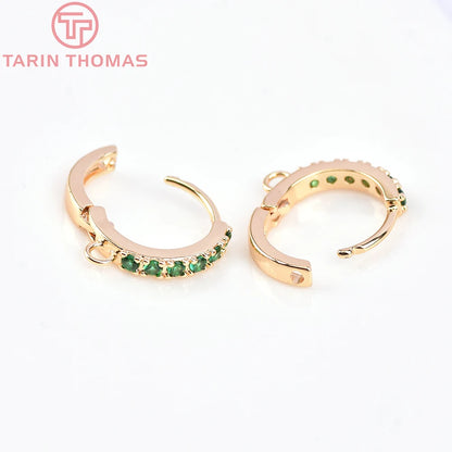 (1980)4PCS 13MM 24K Gold Color Plated Brass with Zircon Earring Hoop Earring Hooks for DIY Jewelry Making Finding  Accessorie
