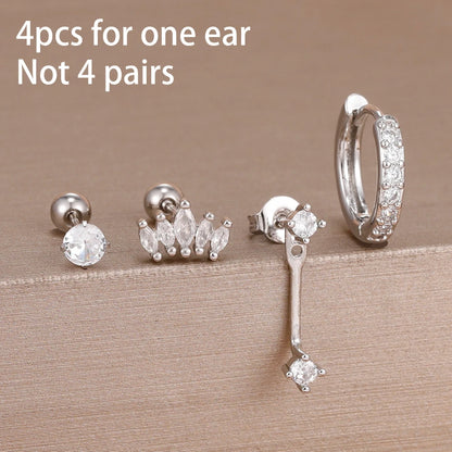 4PCS Zircon Star Moon Flower Small Hoop Earrings Set For Women Stainless Steel Huggies Pendant Piercing Earrings Jewelry Aretes