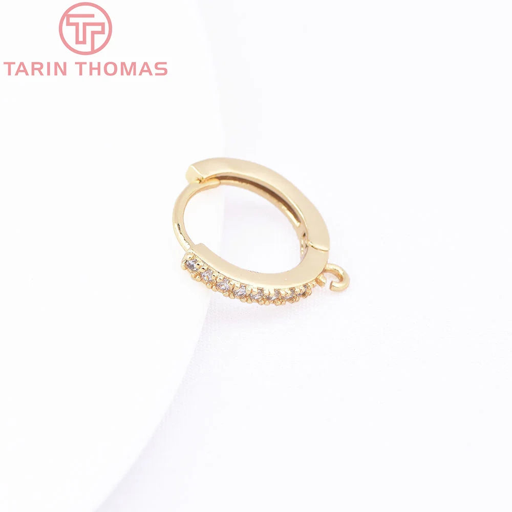 (1980)4PCS 13MM 24K Gold Color Plated Brass with Zircon Earring Hoop Earring Hooks for DIY Jewelry Making Finding  Accessorie