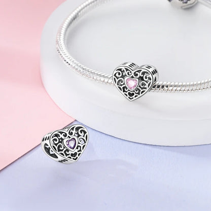 925 Sterling Silver Pink Charms Beads Butterfly Perfume Bottle Crown Heart Shaped Zircon Charms for Women Fine DIY Jewelry Gifts