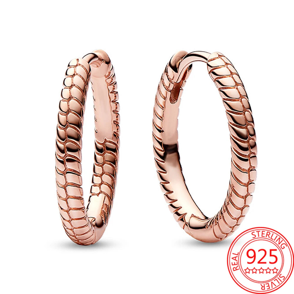 925 Silver Plating Circular Snake Pattern&Minimalist Heart-Shaped Earrings Ladies' Fashion Charm Jewelry