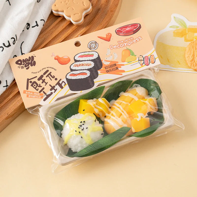 Funny Simulation Food Fidgets Toys Sushi Fruit Mochi Squishy Sensory Toy for Kids Adults TPR Squeeze Stress Relief Abreact Toy