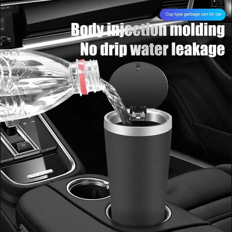 Compact Leakproof Mini Car Trash Can with Easy-Press Pop-Up Lid Durable Odor-Blocking Waterproof ABS Bin for Cup Holders Storage
