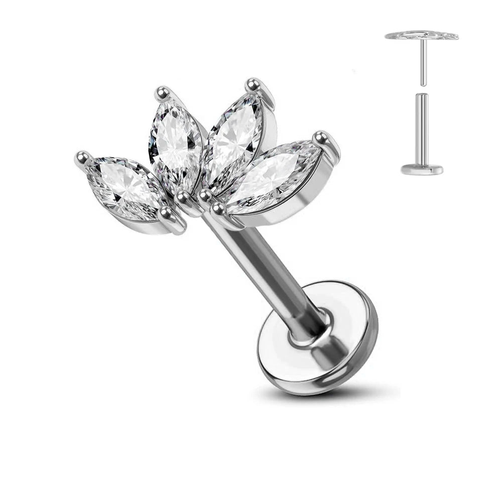 ASTM F136 G23 Titanium Flower Threadless Earring Piercing Petals Leaf Heart Butterfly Pin Daith Conch Push in Labret Stud