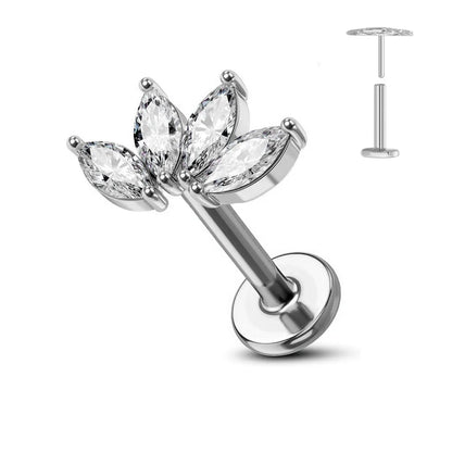 ASTM F136 G23 Titanium Flower Threadless Earring Piercing Petals Leaf Heart Butterfly Pin Daith Conch Push in Labret Stud