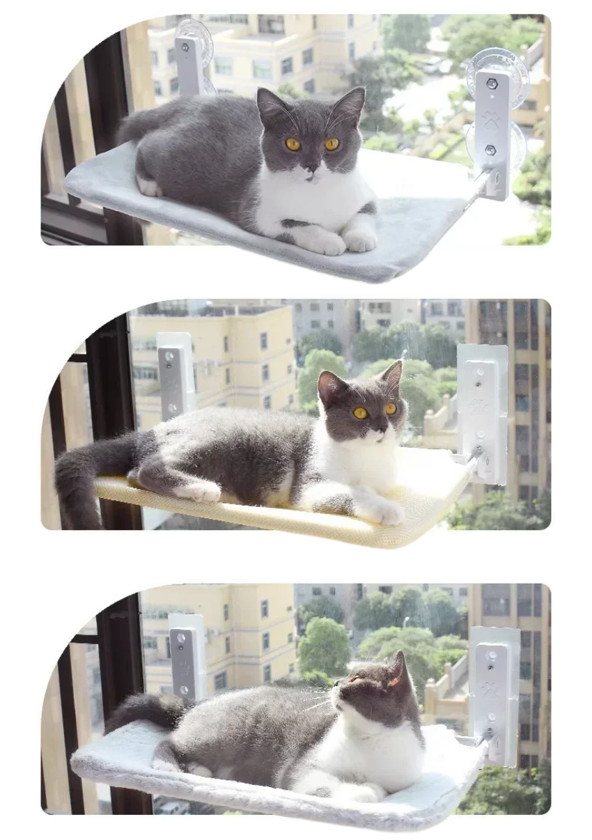Cordless Cat Hammock for Sunbathing Hanging Cat Bed Summer Suction Cup Glass Mounted Foldable Breathable Cat Bed Frame Supplies
