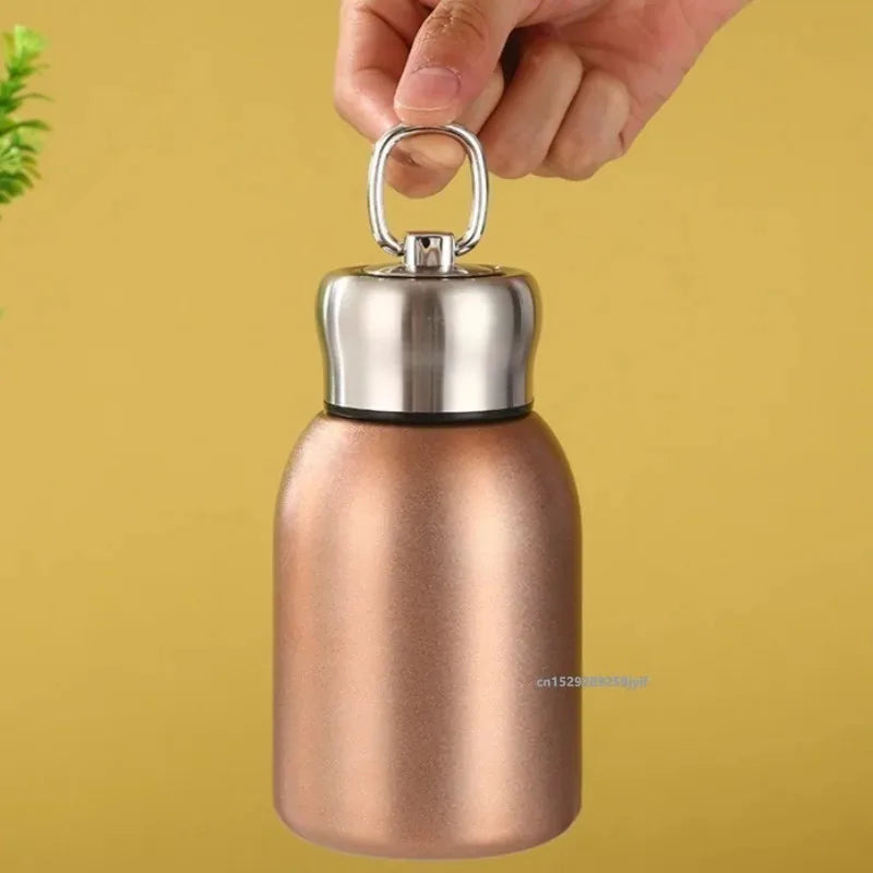 Mini Chubby Big Belly Cup Stainless Steel Thermos Cup Portable Carrying Ring 300ml Vacuum Flask Insulated Hot Water Bottle