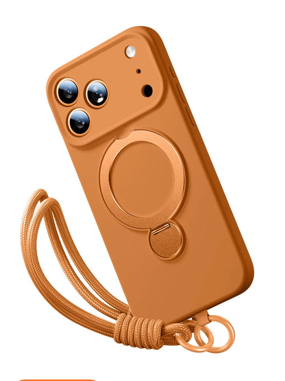 Liquid Silicone Bracket Magnetic Case For iPhone 17 16 15 14 13 Pro Max Air Magsafe With Hanging Rope Anti Fall Protective Cover