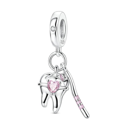 925 Sterling Silver Pink Charms Beads Butterfly Perfume Bottle Crown Heart Shaped Zircon Charms for Women Fine DIY Jewelry Gifts