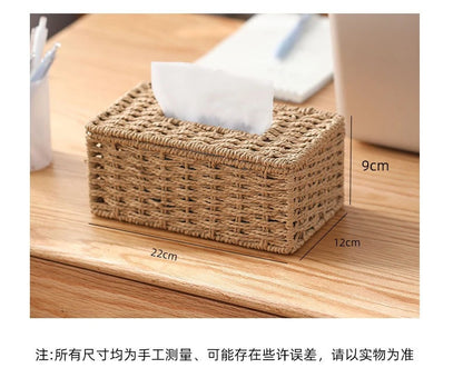 New Woven Tissue Box Imitation Rattan Woven Grass Tissue Storage Box Luxury Tissue Paper Holder Home Living RoomTable Decoration
