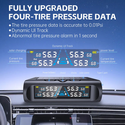 Car Security Alarm Systems Tire Pressure Monitoring Tyre Temperature Monitor Auto Accessories Solar TPMS Universal 4 Exteral