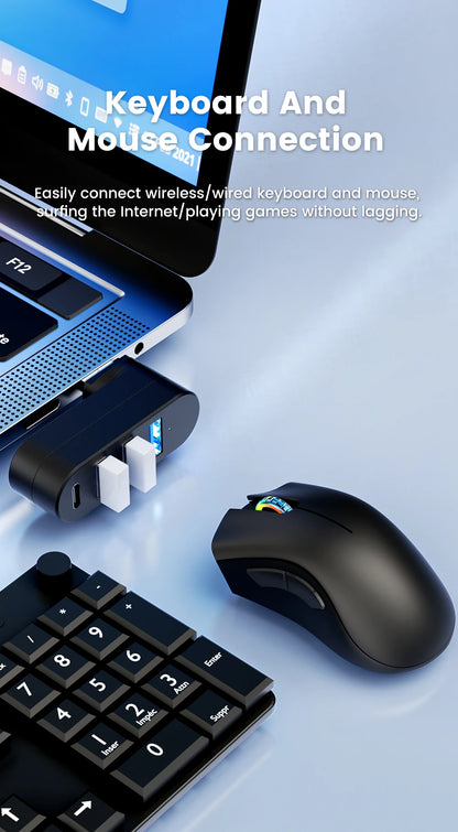 Elough Mini 180° Rotatable 4 Ports USB 3.0 2.0 Hub Type C High Speed Data Transfer U Disk Splitter Adapter For Laptop MacBook PC