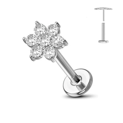 ASTM F136 G23 Titanium Flower Threadless Earring Piercing Petals Leaf Heart Butterfly Pin Daith Conch Push in Labret Stud