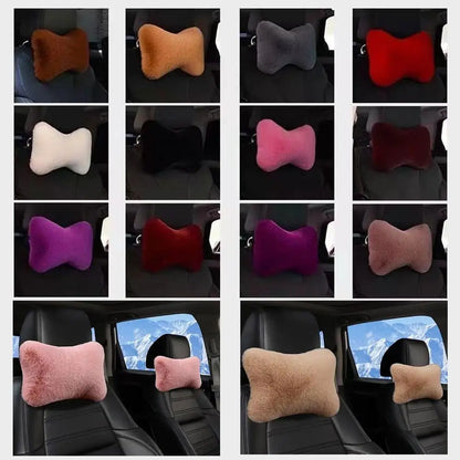 Winter Car Seat Neck Rest Pillow Plush Car Headrest Plush Cushion Warmth And Comfort Universal Lumbar Pillow Support Accessories