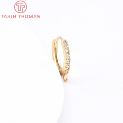 (1980)4PCS 13MM 24K Gold Color Plated Brass with Zircon Earring Hoop Earring Hooks for DIY Jewelry Making Finding  Accessorie