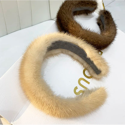 2025 Hot Sale Women Luxury winter 100% Real Mink Fur Headbands High Quality Real Fur Hair Band Lady Fashion Hair Hoop Furry Gift